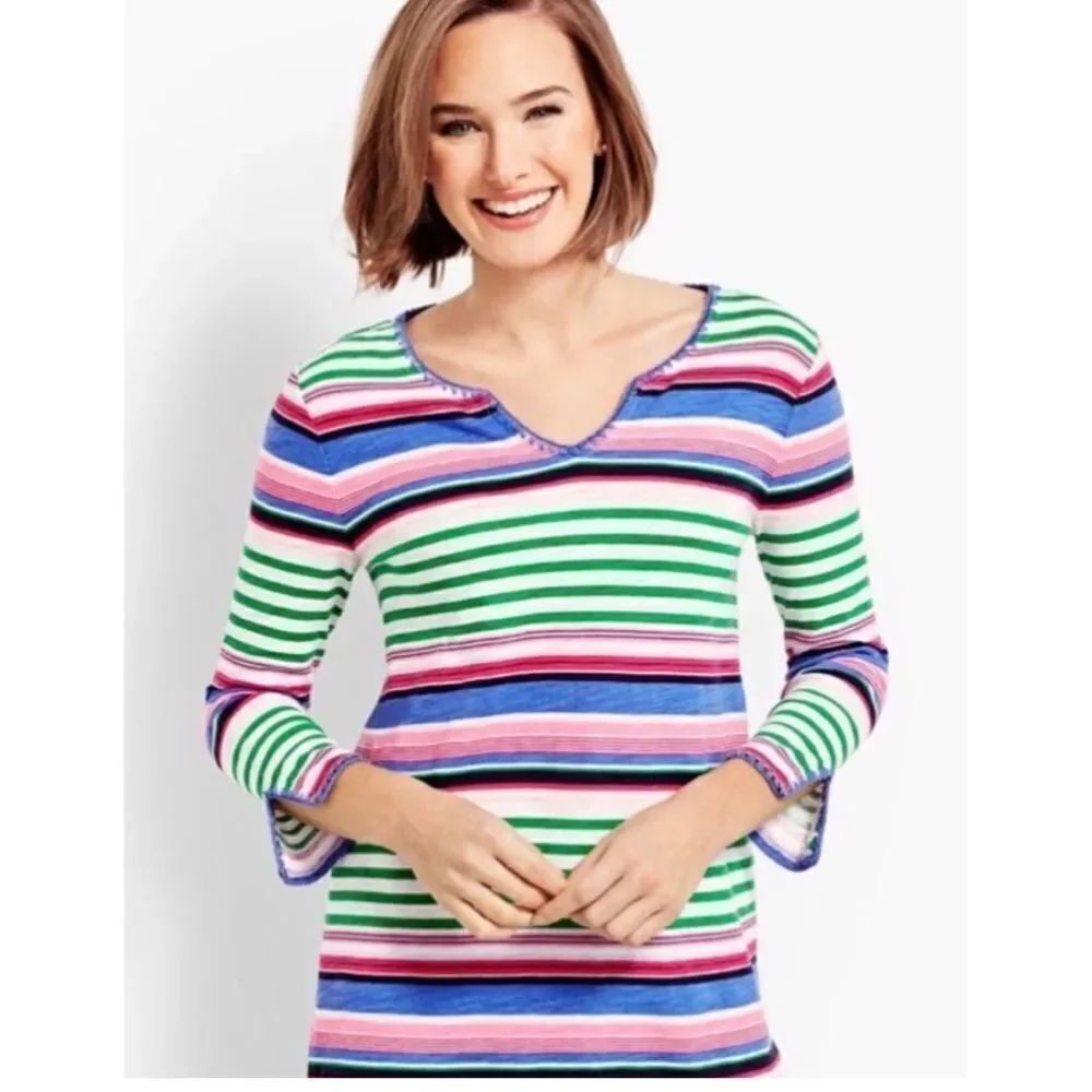 Talbots Split Neck Tunic Top Naples
Stripe Cotton Linen Blend size M